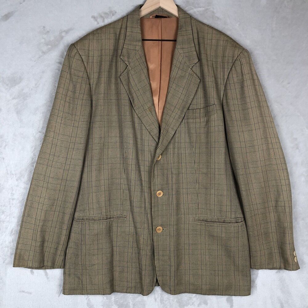 SOLD CLAIBORNE Rayon Linen Blend Sport Coat Mens 42R Tan‎ Plaid